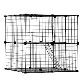 VEVOR Large 2-tier Cat Cage, 28 x 28 x 28", DIY Detachable Metal Wire Cat Enclosure, with Ramp Ladder Adjustable Resting Platform