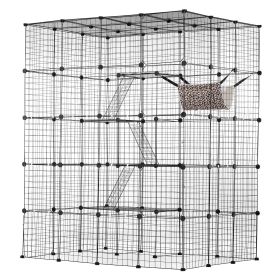 VEVOR Large 4-tier Cat Cage, 54 x 41 x 69", Detachable Metal Wire Cat Enclosure, with 5 Front Doors Hammock Ramp ladders