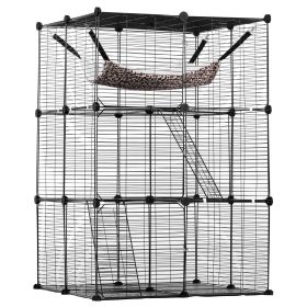 VEVOR Large 3-tier Cat Cage, 28 x 28 x 41", DIY Detachable Metal Wire Durable Cat Enclosure, with Large Hammock 2 Ramp Ladders