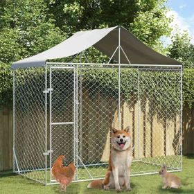 Outdoor Dog Kennel Silver Galvanized steel, polyethylene Large