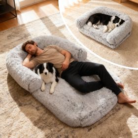 71"x43"x9" Dog Beds for Large Dogs, Foldable Plush Washable Dog Bed for People Doze Off, Orthopedic Dog Beds for Humans Size (Color: Gray)