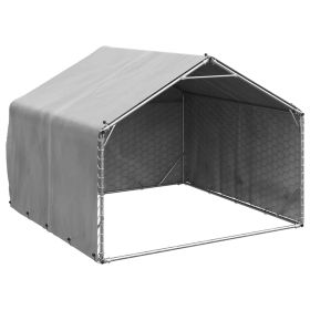 Outdoor Dog Kennel Silver Galvanized steel Large (Color: Silver)
